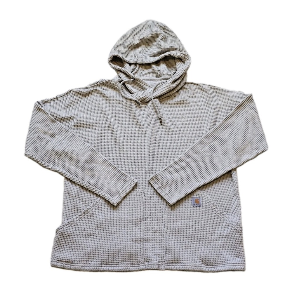 Carhartt 104967 Waffle Thermal‎ Hoodie Girls XL 16-18 Gray Relaxed Fit Pullover